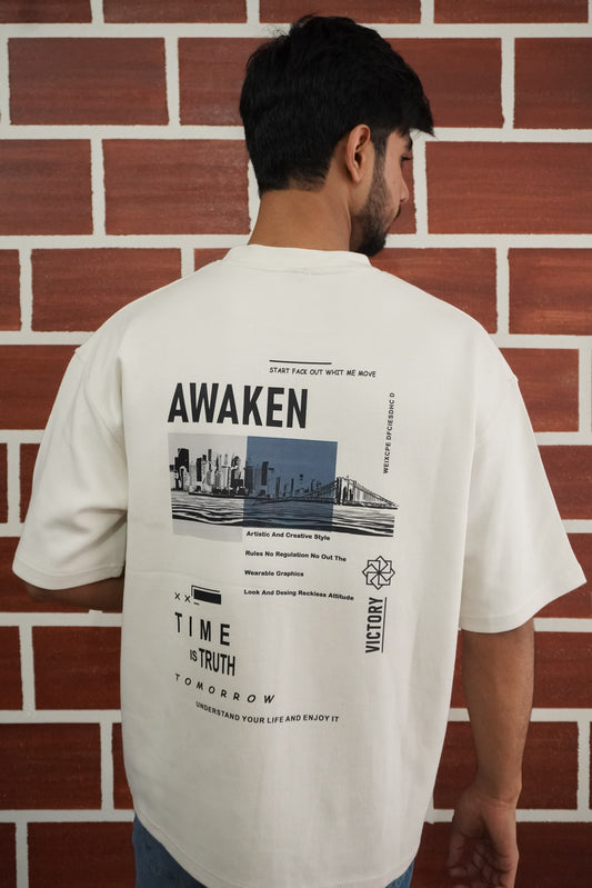 Bold AWAKEN Graphics Oversized Tsirts
